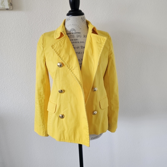 J. Crew Yellow Button Trudy Trench Pea Coat Size 4 - Picture 2 of 6